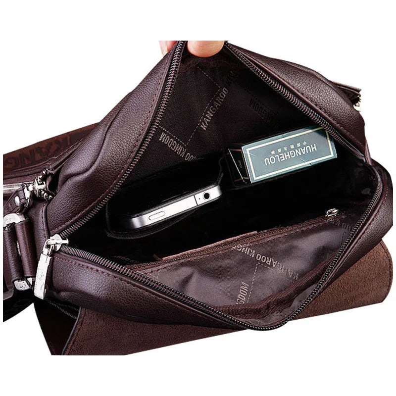Bolsa Mensageiro Masculina Luxo Vintage em Couro PU Transversal Elegante Premium Casual Executivo