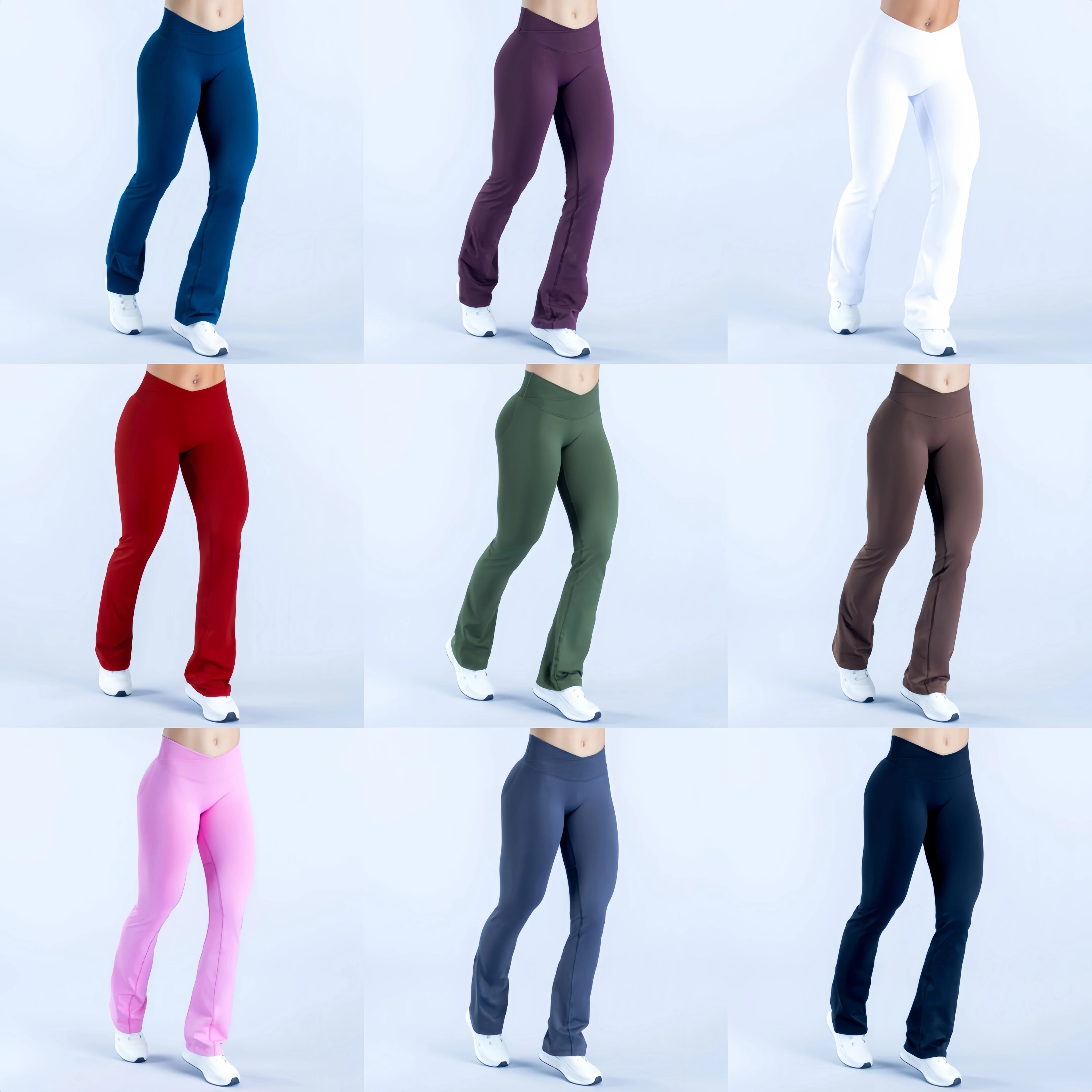 Calça Flare Fitness com Cintura Cruzada em V para Levantar o Bumbum, Ideal para Yoga, Esportes, Academia e Atividades ao Ar Livre. Calça de Pernas Largas para Treino.