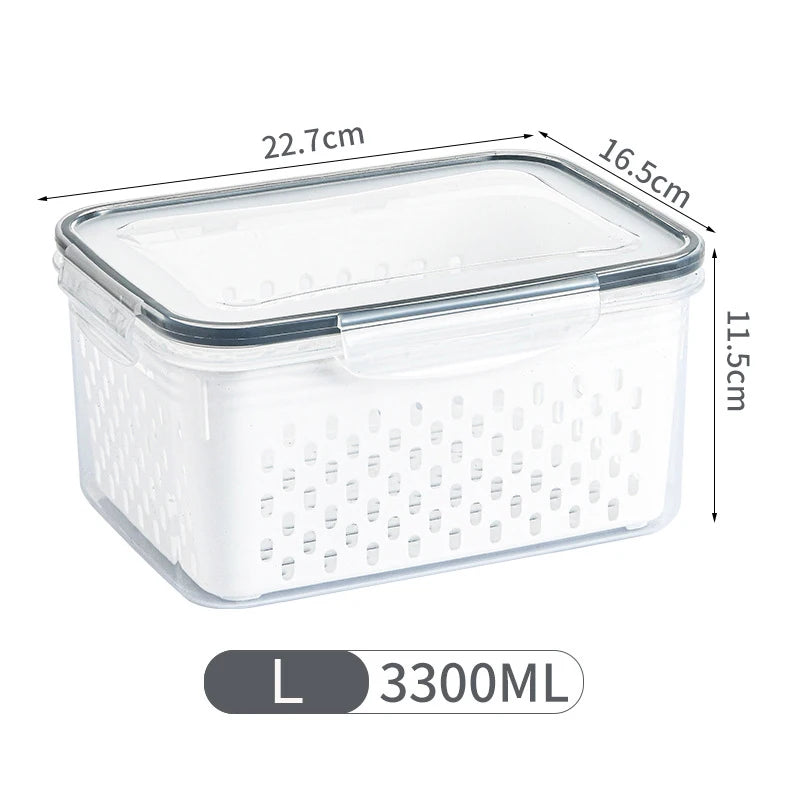 Cesto Organizador para Geladeira com Tampa e Escorredor Porta Frutas e Legumes Multiuso Premium